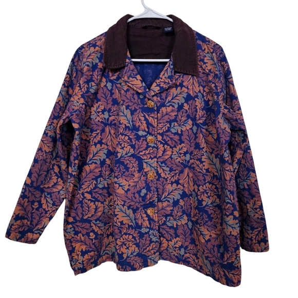 Vintage Krazy Cat Leaf Lightweight Corduroy Collar Button Down Jacket Shacket - Picture 1 of 6